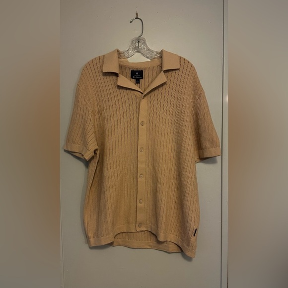 Ben Sherman Oatmeal Textured Knit Button-Up Shirt Size Large - Picture 2 of 4